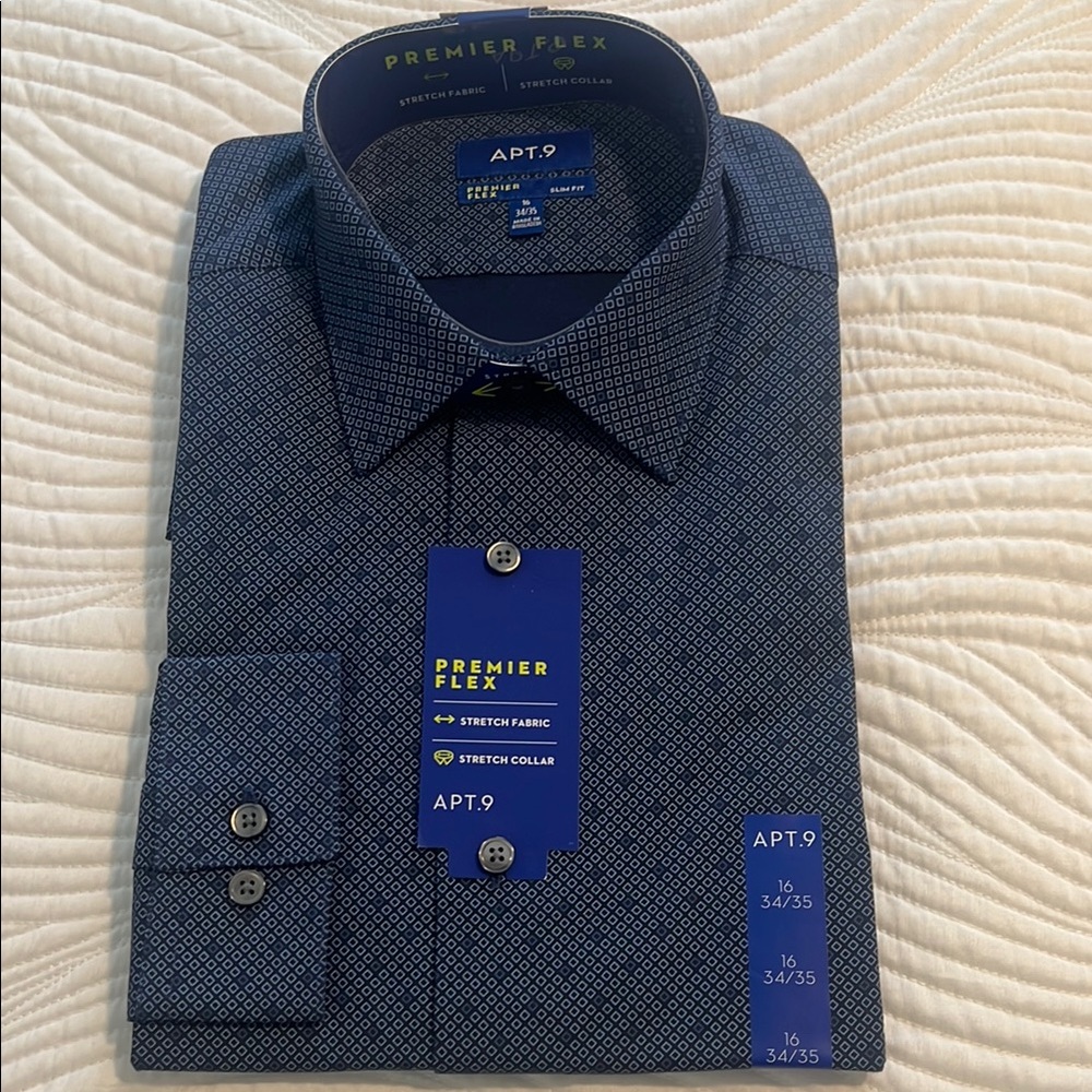 Apt. 9 Blue Dress Shirt with Micro-Dot Pattern